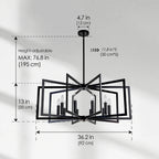 Nexus Metal Lantern Tiered Pendant Chandelier Matte Black side profile on white background