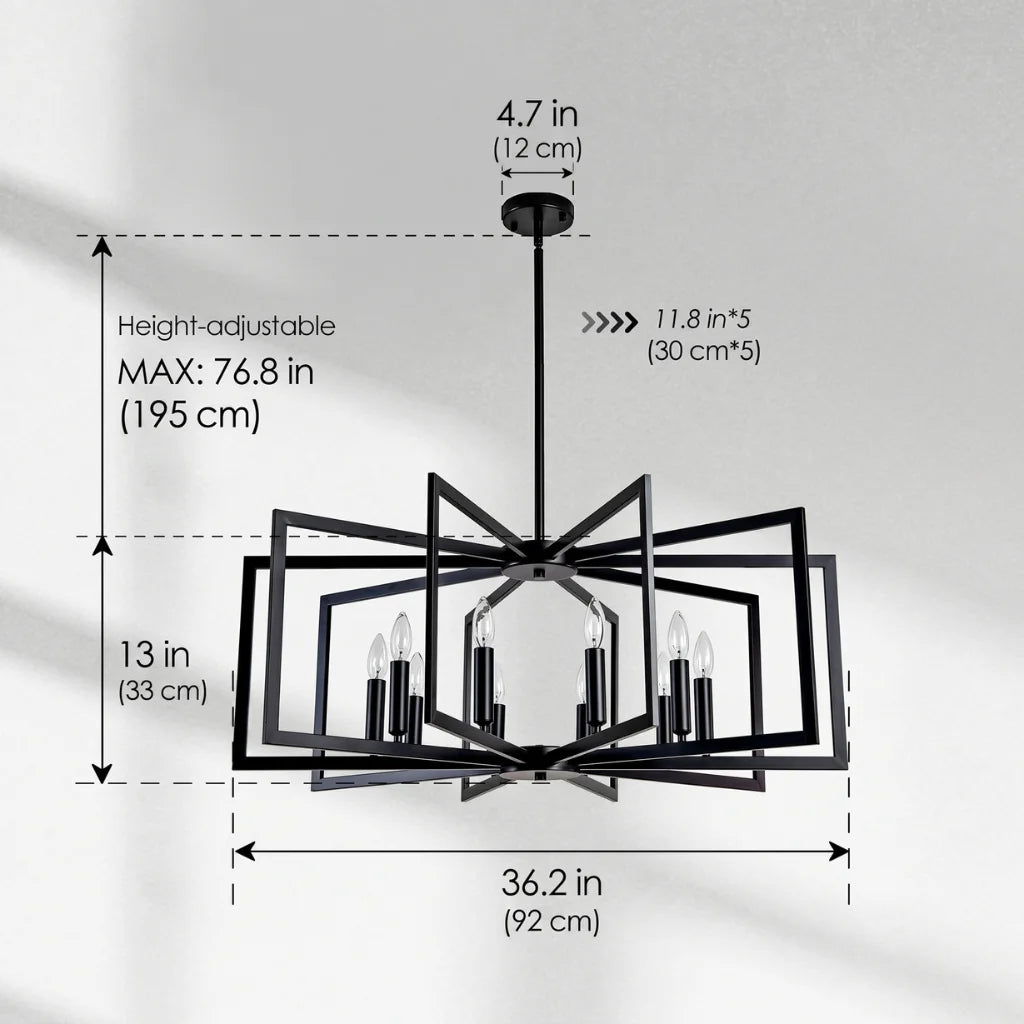 Nexus Metal Lantern Tiered Pendant Chandelier Matte Black side profile on white background