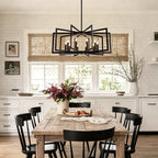 Nexus Metal Lantern Tiered Pendant Chandelier Matte Black in kitchen island setting