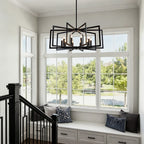 Nexus Metal Lantern Tiered Pendant Chandelier Matte Black in foyer entryway setting