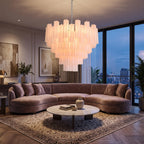 Tubular Glass Chandelier with Chrome Frame