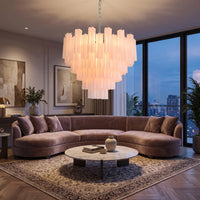 Tubular Glass Chandelier, Polished Chrome