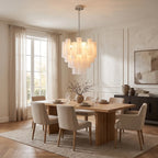 Tubular glass chandelier in high ceiling setting