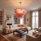Tubular glass chandelier in foyer entryway setting