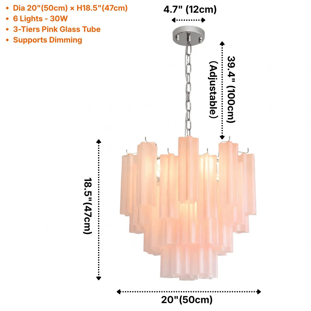 Tubular glass chandelier cloud white glass tube detail