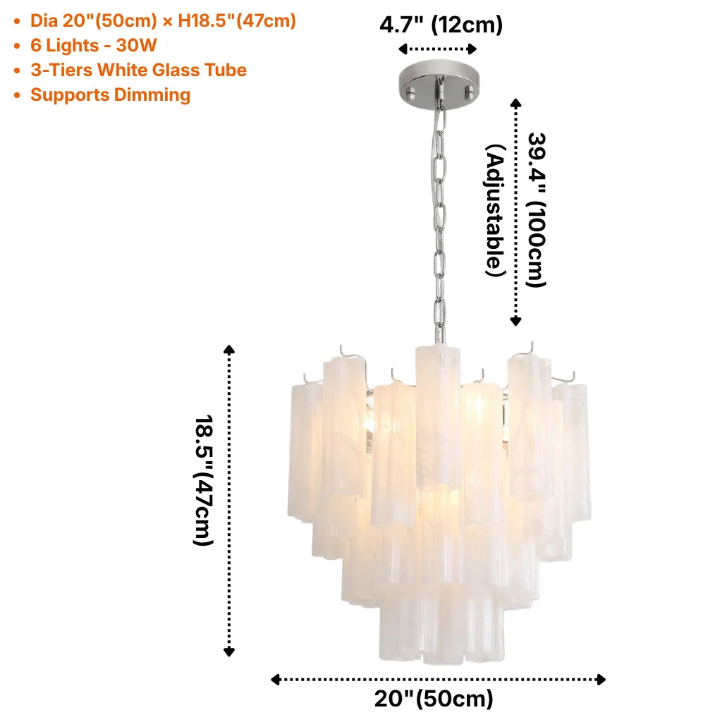 Tubular glass chandelier D20" size (6 lights)