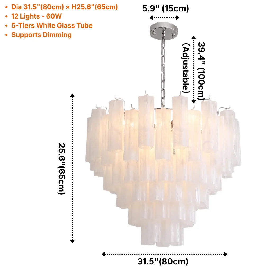 Tubular glass chandelier D31.5" size (12 lights)