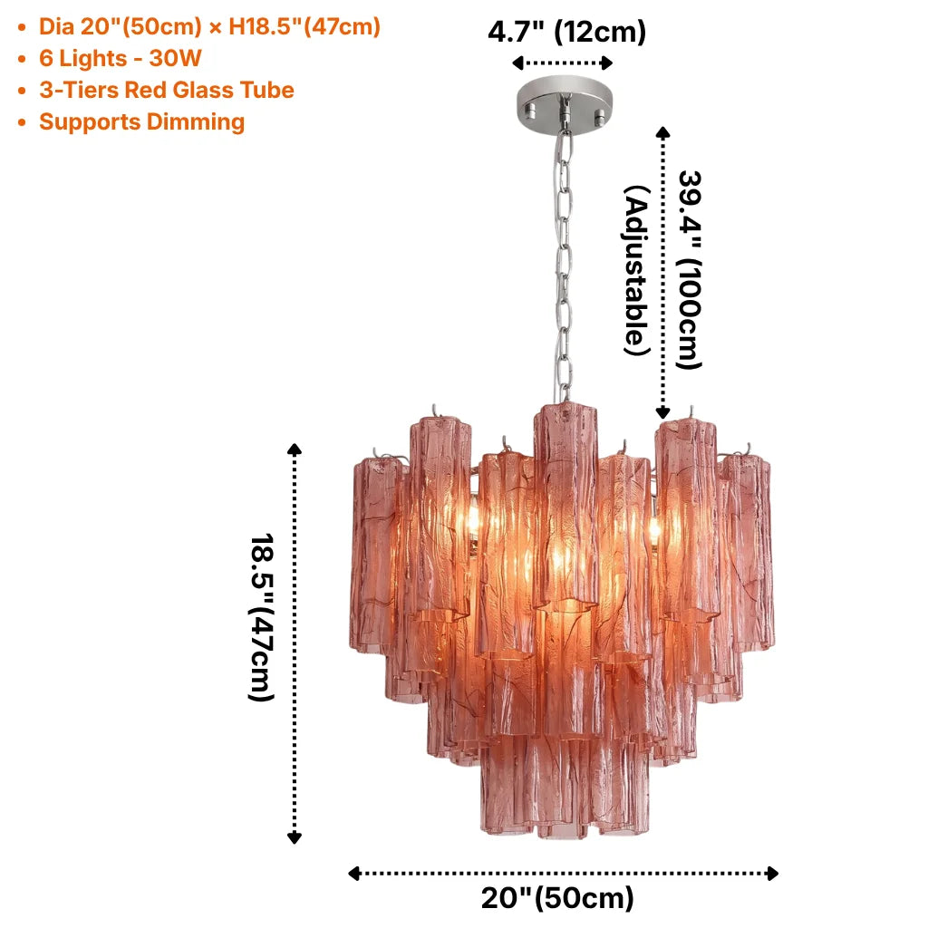 Tubular glass chandelier in stairway setting