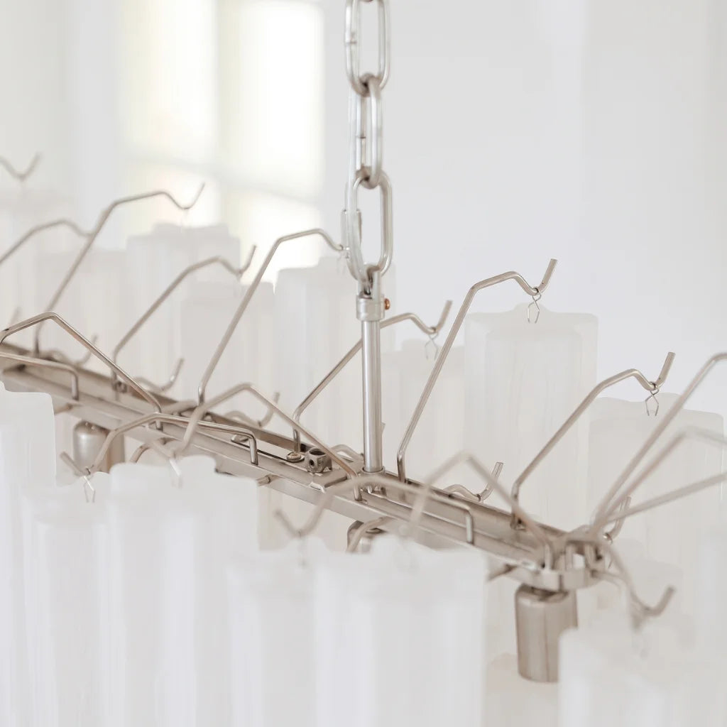 Tubular glass pendant light cloud white glass tube detail