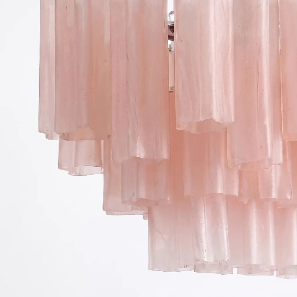 Tubular glass pendant light pink glass tube detail