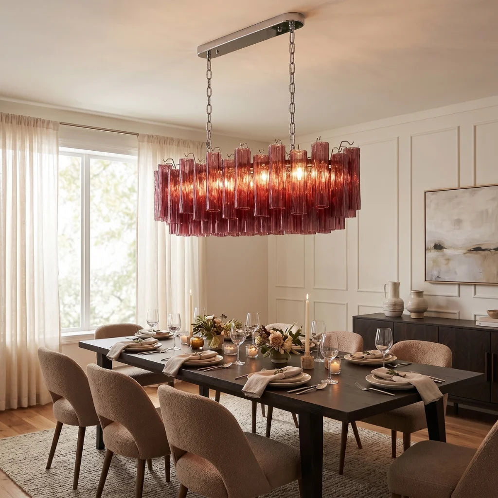 Tubular glass pendant light glass tube detail close-up