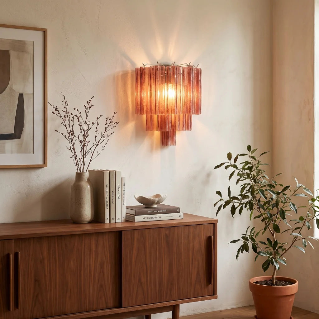 Tubular glass wall sconce glass tube detail close-up
