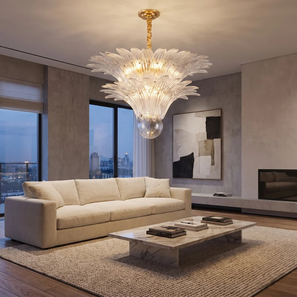 Tiered Glass Lotus Chandelier