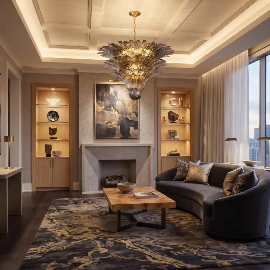 Tiered Glass Lotus Chandelier