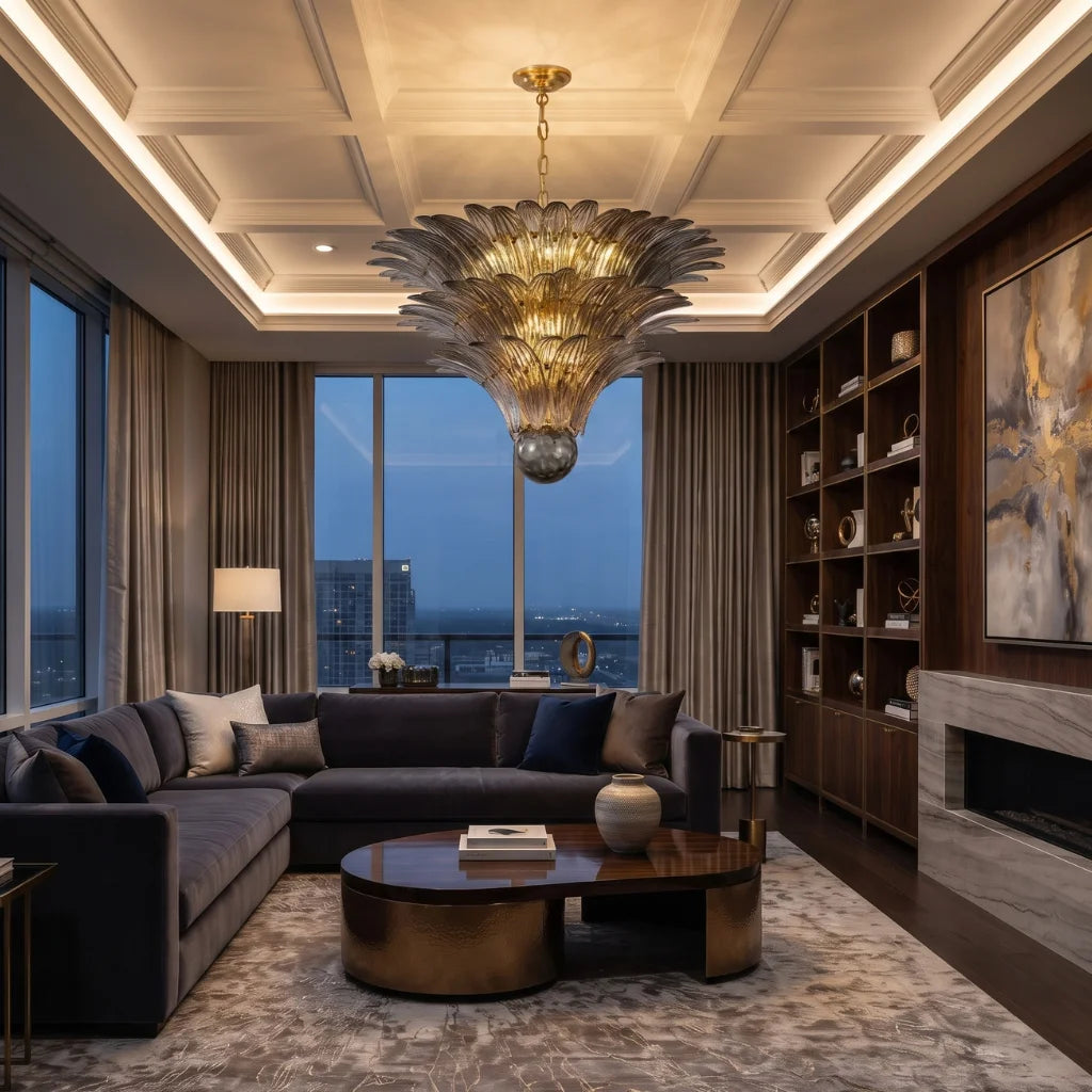 Tiered Glass Lotus Chandelier