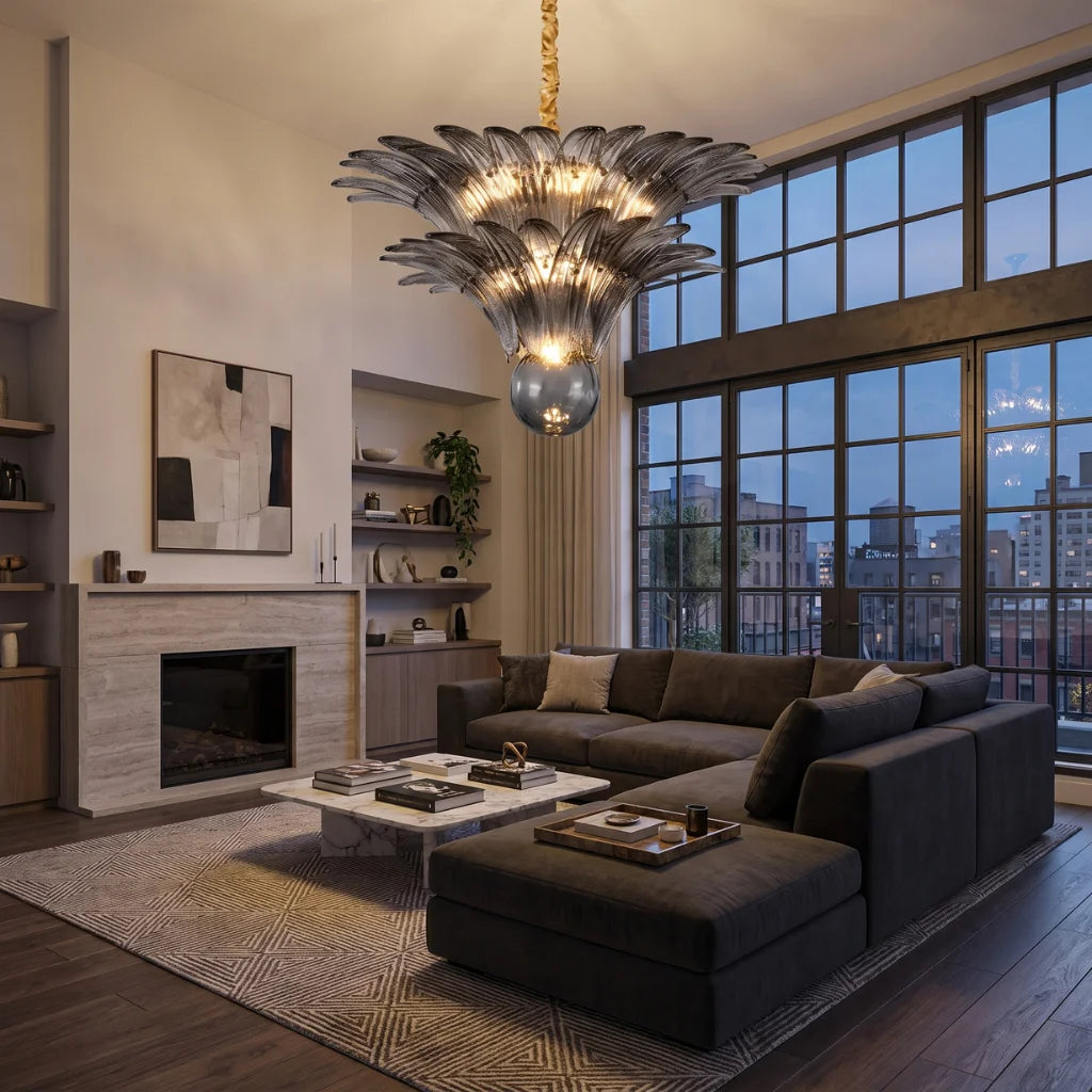 Tiered Glass Lotus Chandelier