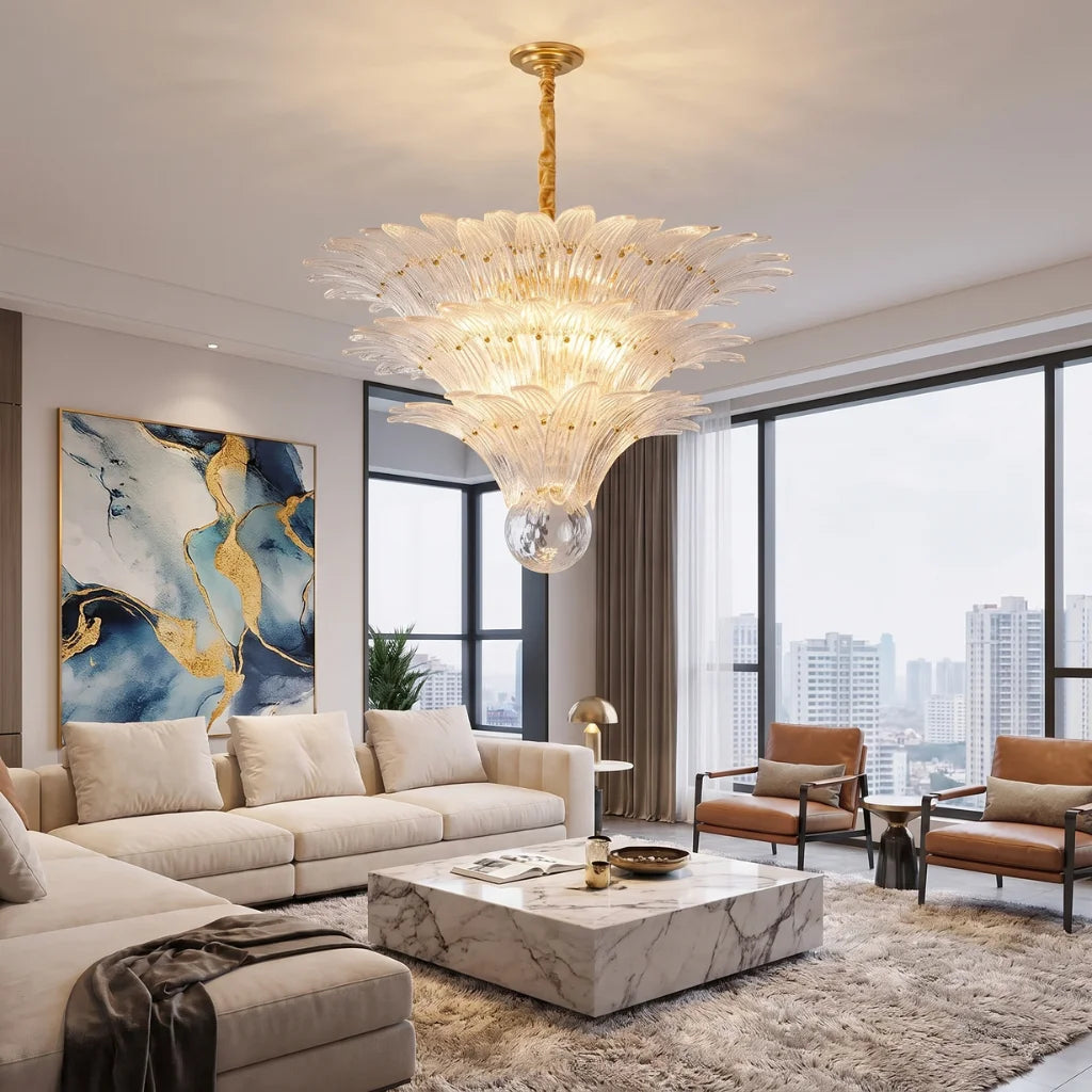 Tiered Glass Lotus Chandelier