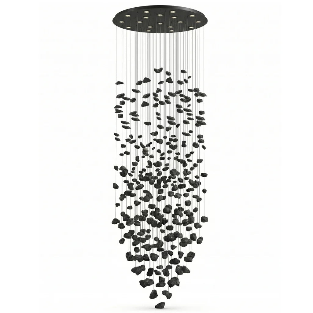 Nyx Black Stone Staircase Chandelier for Tall Foyers & Stairwells