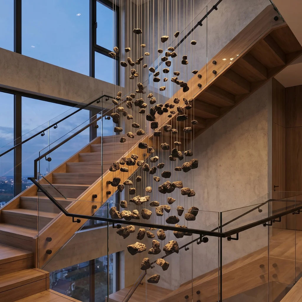 Nyx Black Stone Staircase Chandelier for Tall Foyers & Stairwells