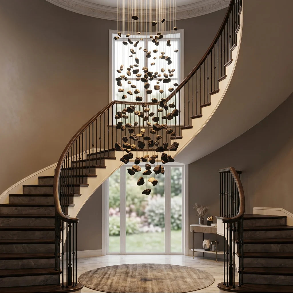 Nyx Black Stone Staircase Chandelier for Tall Foyers & Stairwells