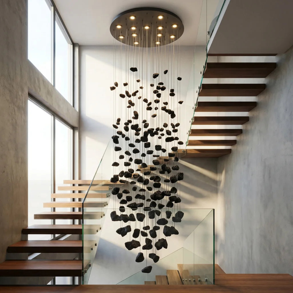Nyx Black Stone Staircase Chandelier for Tall Foyers & Stairwells