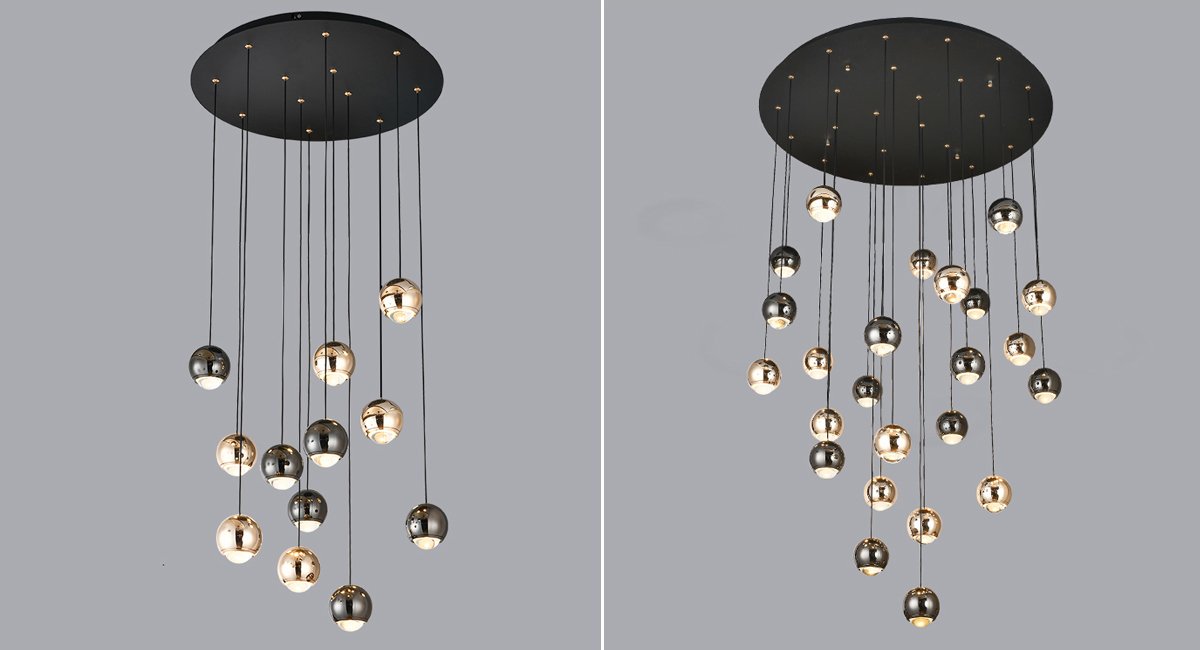 Asta Chandelier-Modern Black Ball LED Chandelier For Staircase/Entrance-Real Shot