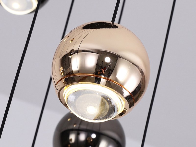Asta Chandelier-Modern Black Ball LED Chandelier For Staircase/Entrance-Gold Ball Detail