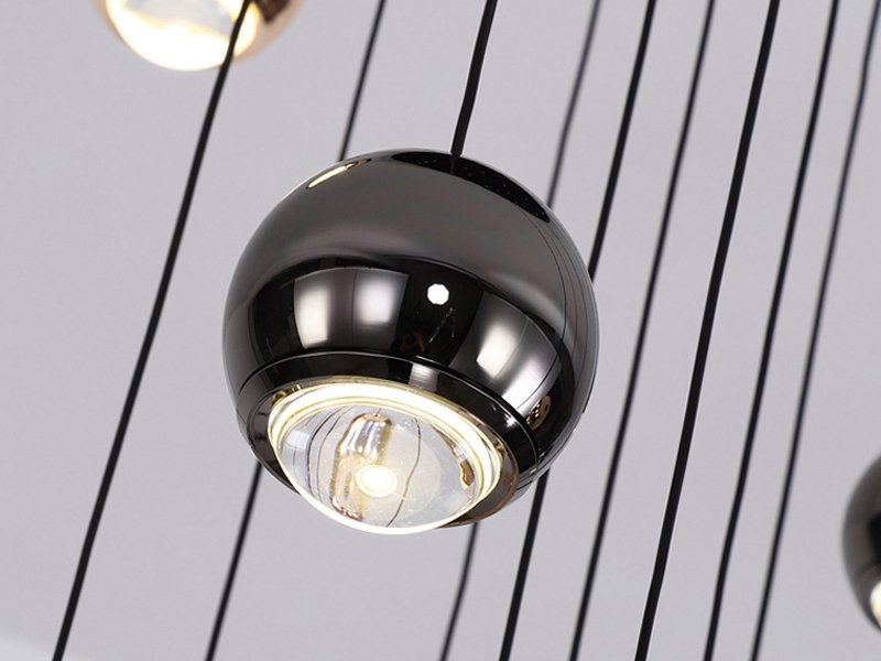 Asta Chandelier-Modern Black Ball LED Chandelier For Staircase/Entrance-Black Ball Detail
