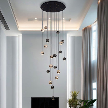 Asta Chandelier-Modern Black Ball LED Chandelier For Staircase/Entrance