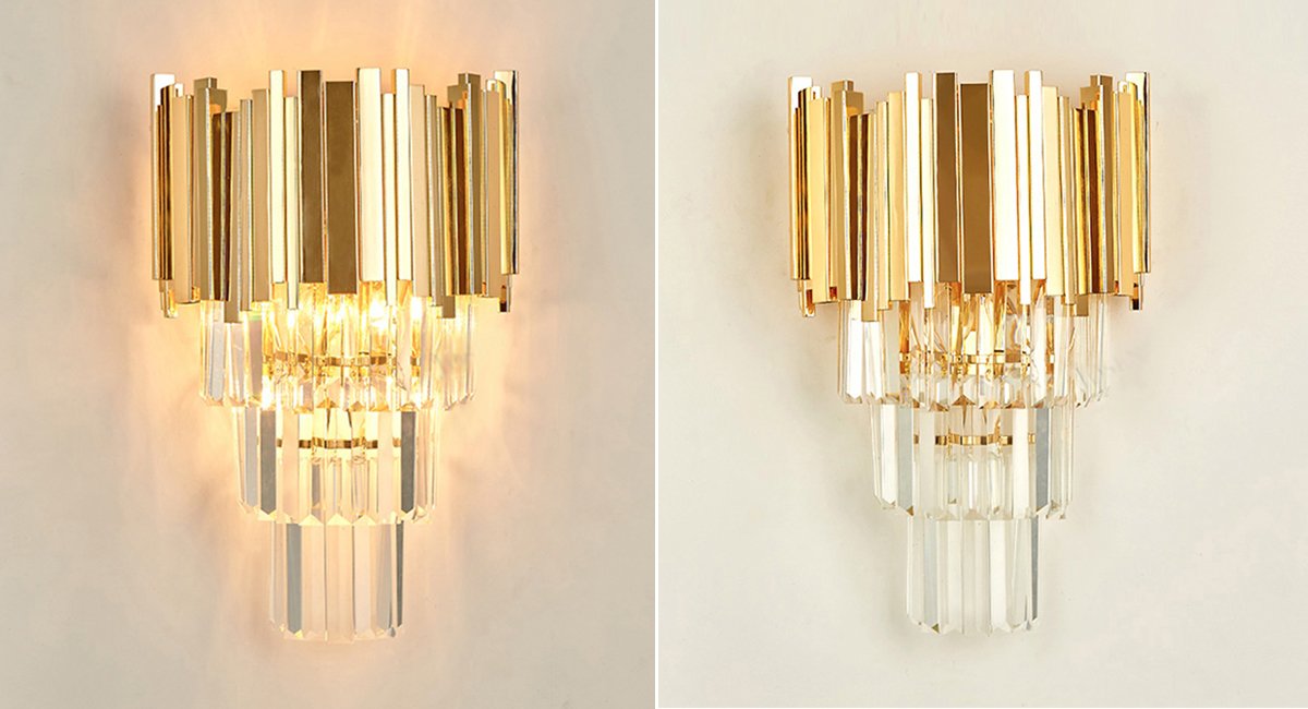 Astra Sconce-Modern Shiny Gold Crystal Wall Light Real Shot