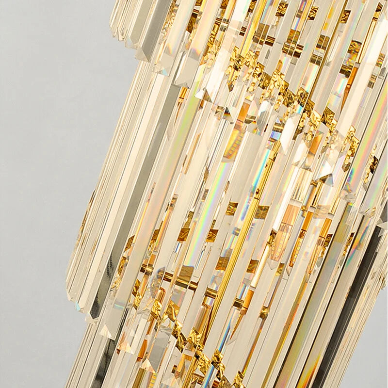 Astra Chandelier-X-Long Modern Gold Crystal Chandelier With Entrance