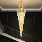 Astra Chandelier-X-Long Modern Gold Crystal Chandelier With Entrance