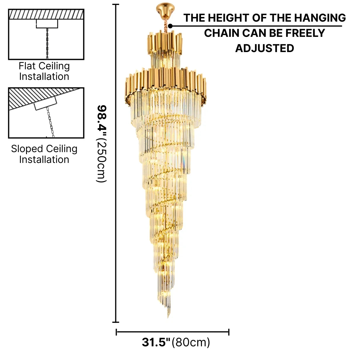 Astra Chandelier-X-Long Modern Gold Crystal Chandelier With Entrance
