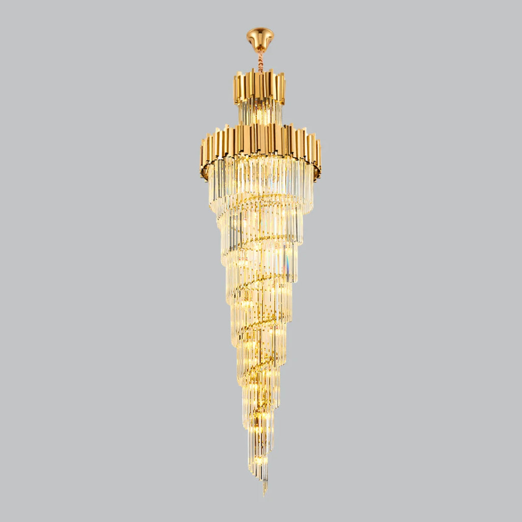Astra Chandelier-X-Long Modern Gold Crystal Chandelier With Entrance