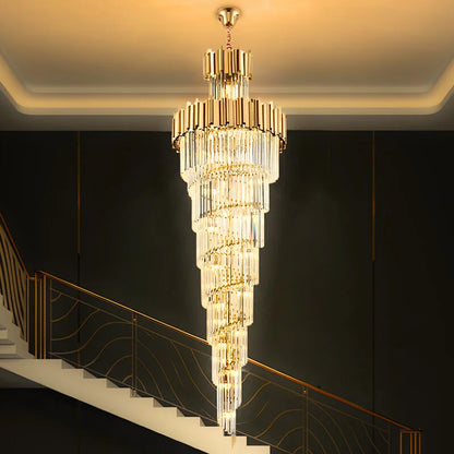 Astra Chandelier-X-Long Modern Gold Crystal Chandelier With Entrance