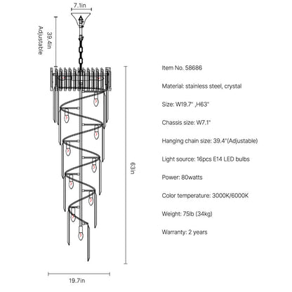 Astra Staircase Chandelier-Luxury Large Gold Foyer Crystal Lighting-SKU-19.7"