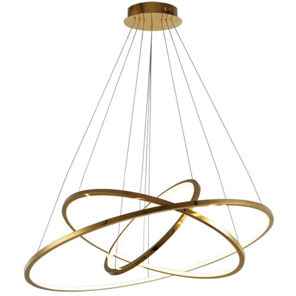 Aura Gold Ring LED Staircase Chandelier for Tall Foyers & Stairwells