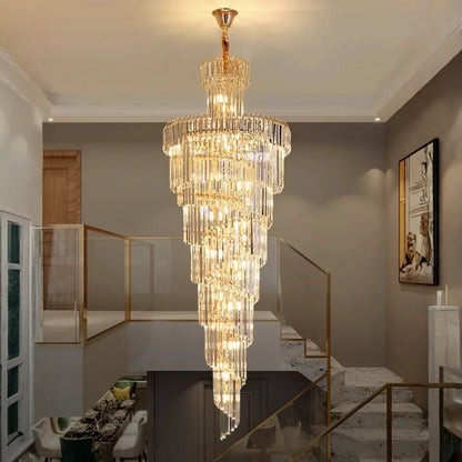 long crystal staircase chandelier