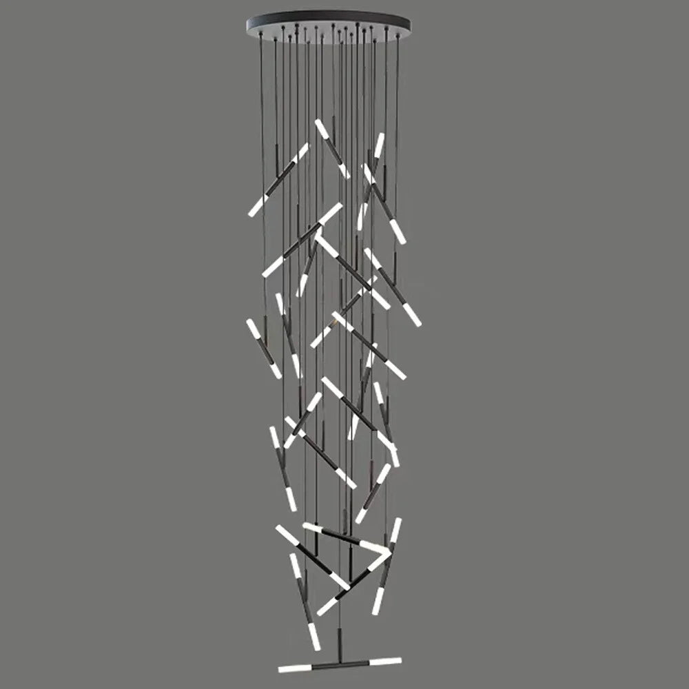 Axial Modern LED Black Acrylic Staircase Chandelier for Tall Foyers & Stairwells