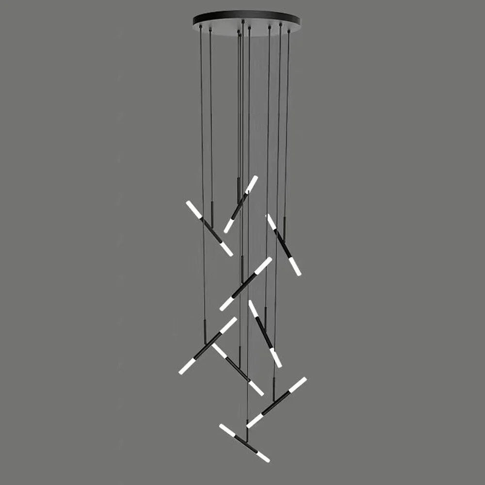 Axial Modern LED Black Acrylic Staircase Chandelier for Tall Foyers & Stairwells