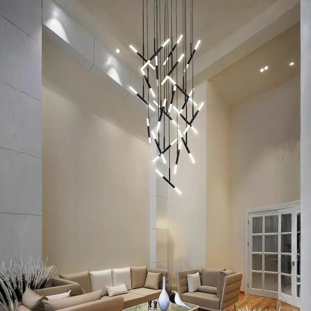 Axial Modern LED Black Acrylic Staircase Chandelier for Tall Foyers & Stairwells