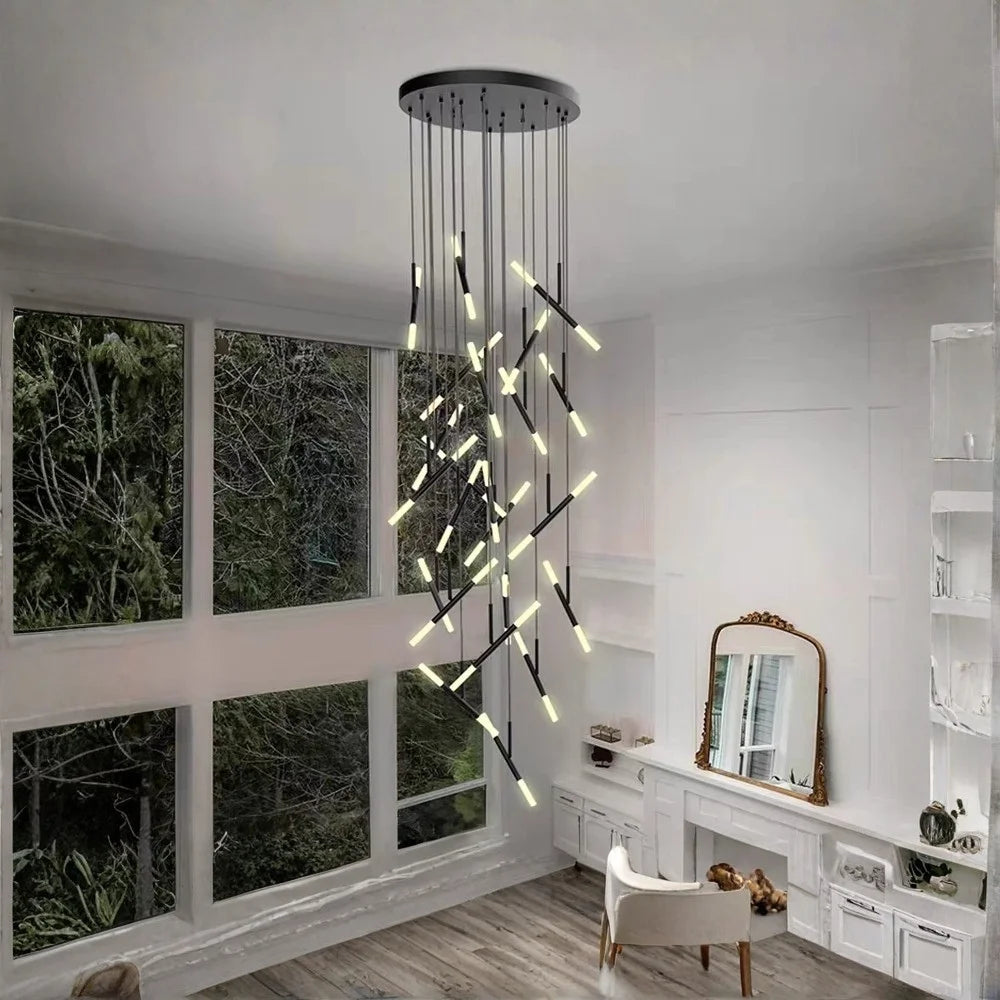 Axial Modern LED Black Acrylic Staircase Chandelier for Tall Foyers & Stairwells