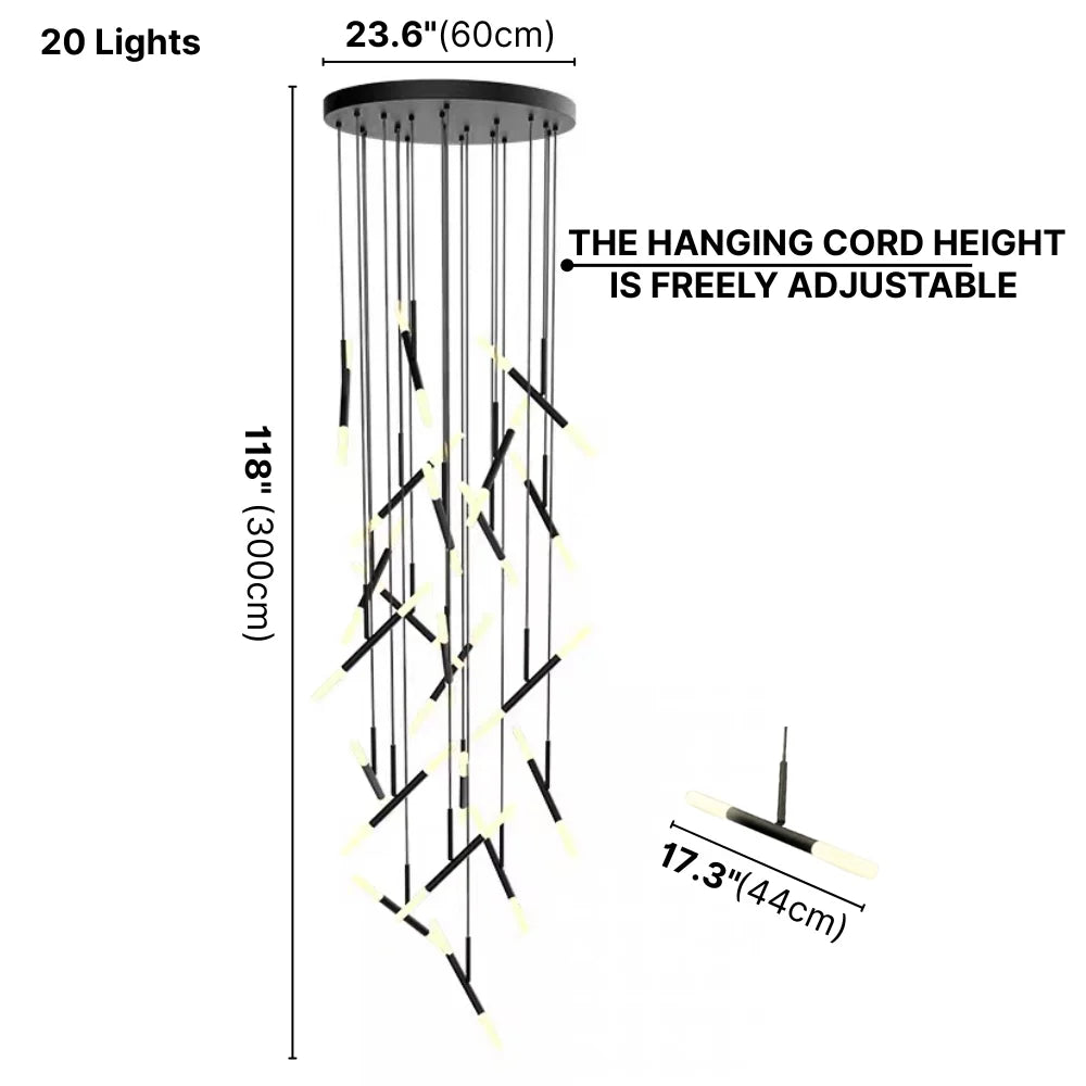 Axial Modern LED Black Acrylic Staircase Chandelier for Tall Foyers & Stairwells