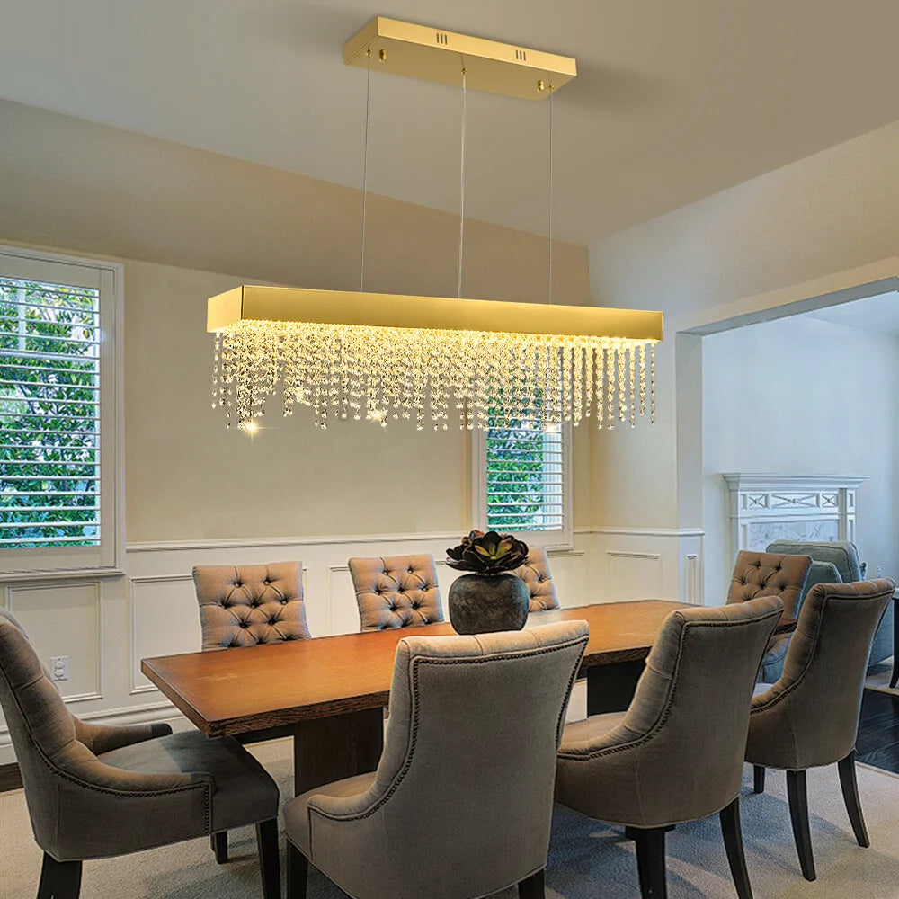 Bling Pendant Light-Gold crystal Chandelier For Modern Dining Room