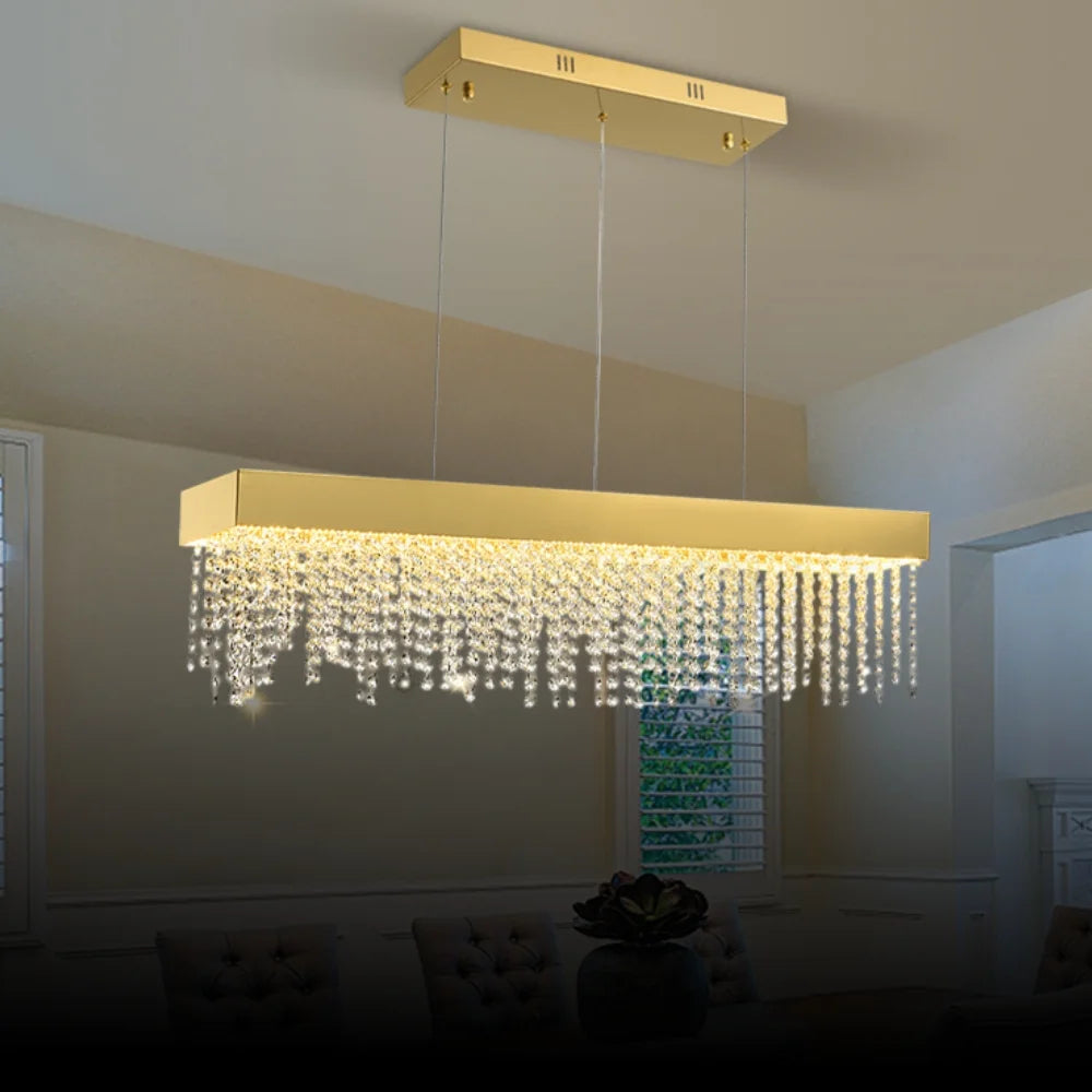 Bling Pendant Light-Gold crystal Chandelier For Modern Dining Room