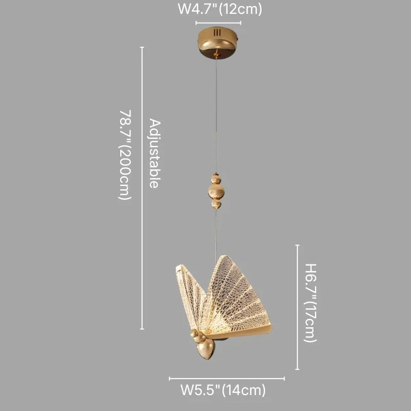 Butterfly Gold Crystal Pendant Light for Bedroom & Kitchen Island