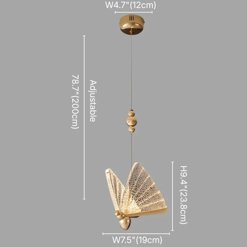 Butterfly Gold Crystal Pendant Light for Bedroom & Kitchen Island