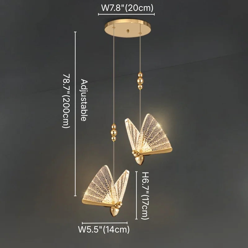 Butterfly Gold Crystal Pendant Light for Bedroom & Kitchen Island