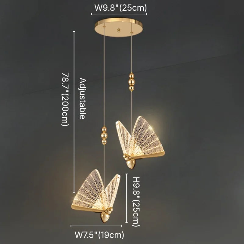Butterfly Gold Crystal Pendant Light for Bedroom & Kitchen Island