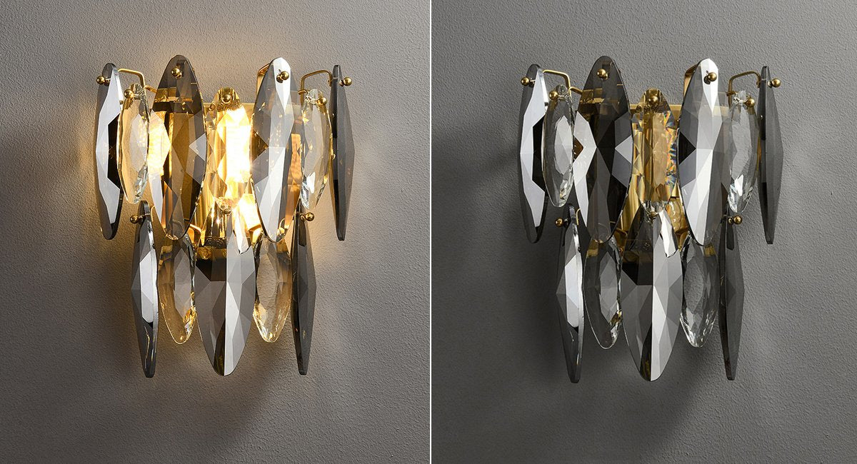 Cascadia Sconce-Luxurious Modern Smoke Gray Crystal Wall Light Fixture Real Shot 